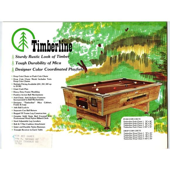 1960s Timberline Pool Table Vintage Advertising Flyer Islip NY - Picture 1 of 2